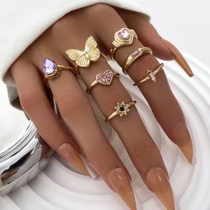 🦋 💜 BRAND NEW butterfly heart Y2K gold ring set